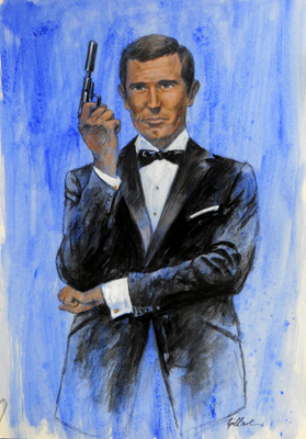 George Lazenby as James Bond Illustration by Terence J Gilbert Gouache on Board