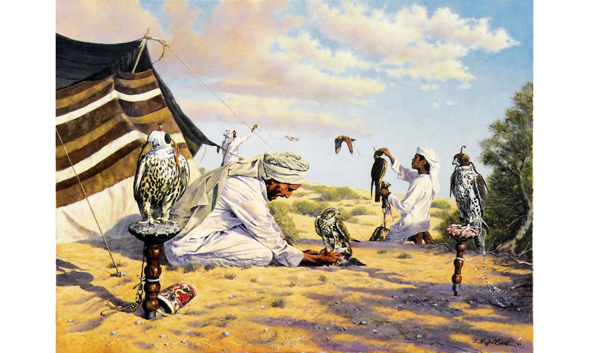 Falconers Painting by Terence J Gilbert Oil on Board